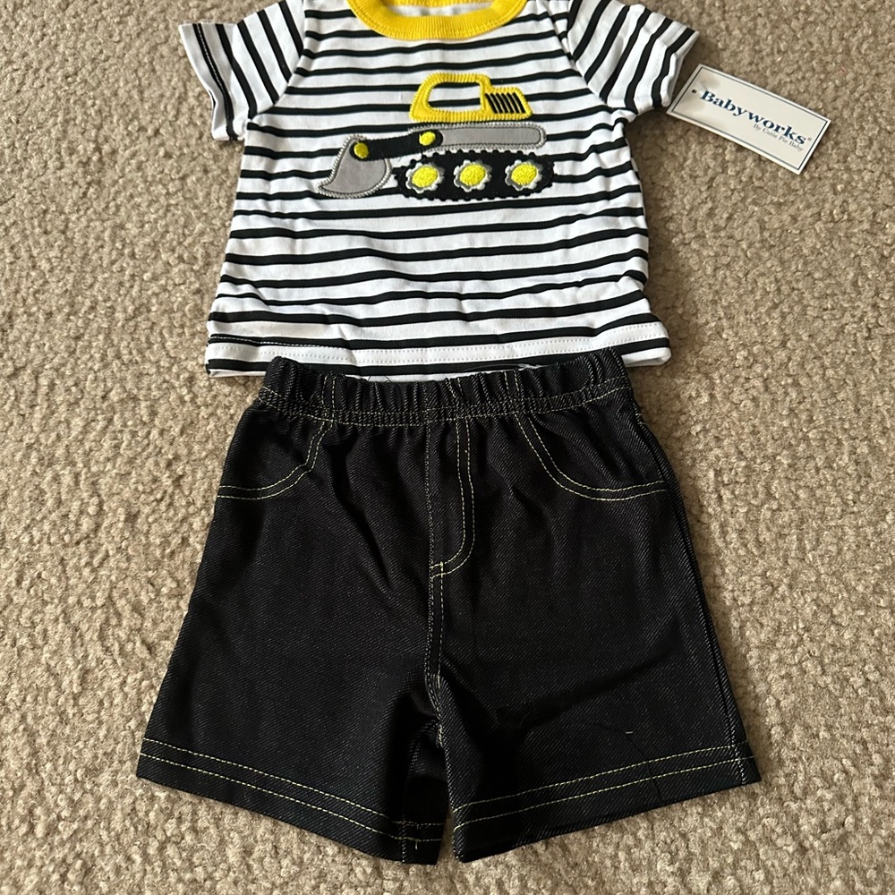 Babyworks Striped Bulldozer Outfit size 3-6